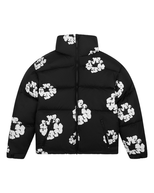 Cotton Wreath Puffer Jacket - Black