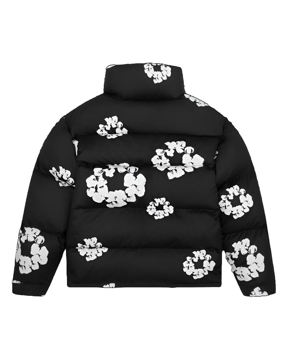 Cotton Wreath Puffer Jacket - Black